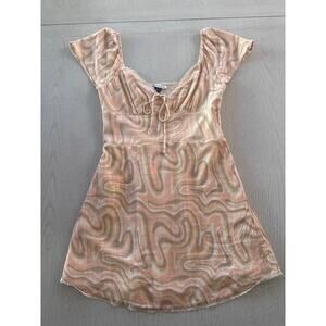 American Eagle Flutter Sleeve Corset Mini Dress Retro Groovy 70s Sundress